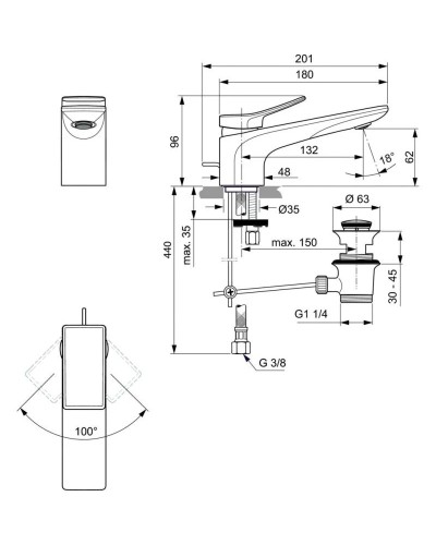 Смеситель для раковины с донным клапаном Ideal Standard Conca BC753AA