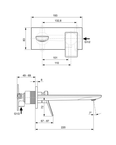 Смеситель для раковины без донного клапана Ideal Standard Conca A7372AA