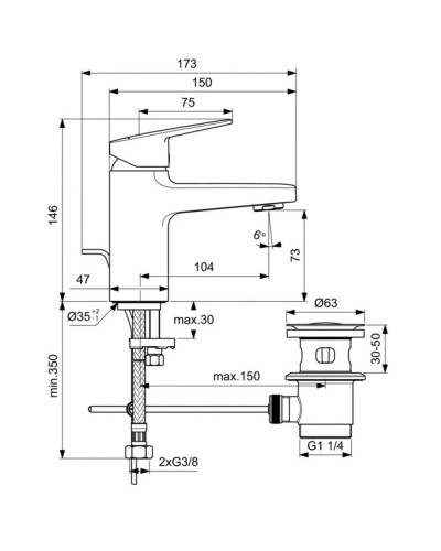 Смеситель для раковины с донным клапаном Ideal Standard Ceraplan BD214XG