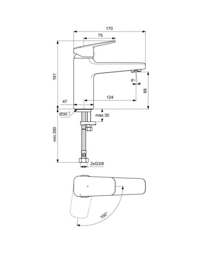 Смеситель для раковины без донного клапана CoolStart Ideal Standard Ceraplan BD224XG