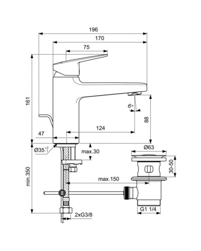 Смеситель для раковины с донным клапаном Ideal Standard Ceraplan BD227XG