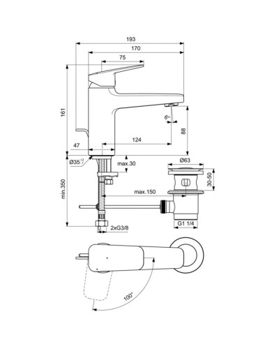 Смеситель для раковины с донным клапаном CoolStart Ideal Standard Ceraplan BD228XG