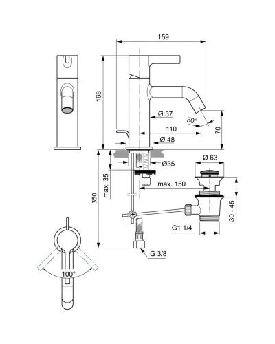 Смеситель для раковины с донным клапаном Ideal Standard Joy BC775GN