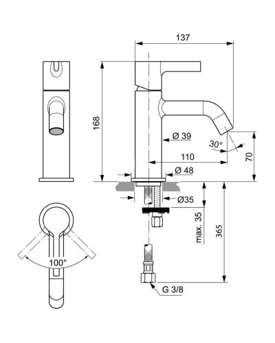 Смеситель для раковины без донного клапана Ideal Standard Joy BC776GN