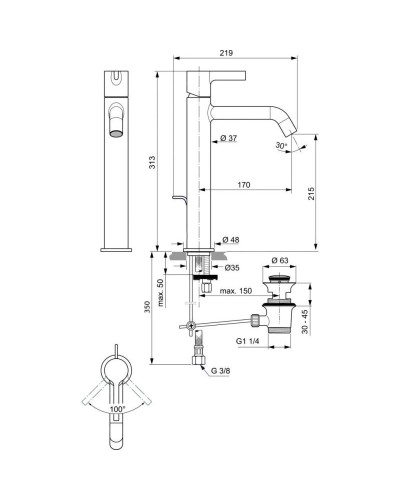 Смеситель для раковины с донным клапаном Ideal Standard Joy BC781A2