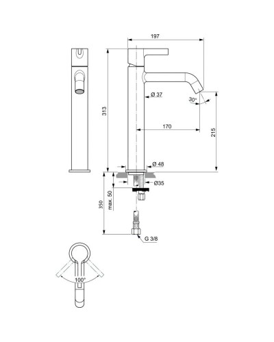Смеситель для раковины без донного клапана Ideal Standard Joy BC782GN