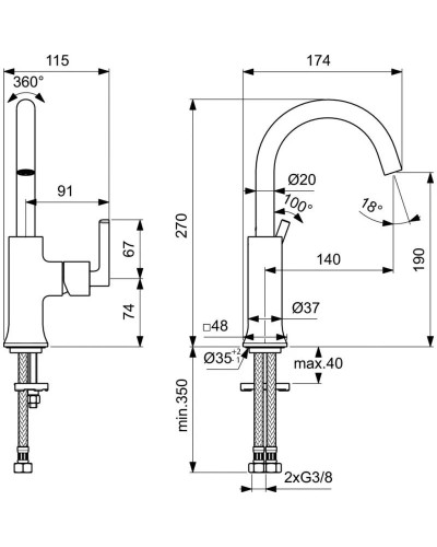Смеситель для раковины без донного клапана Ideal Standard Joy BD148AA