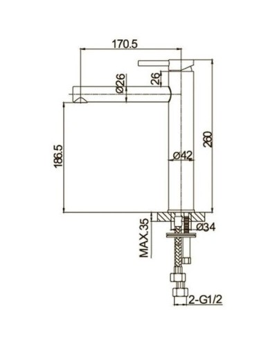 Смеситель для раковины без донного клапана Caprigo Don 53-023-CRM