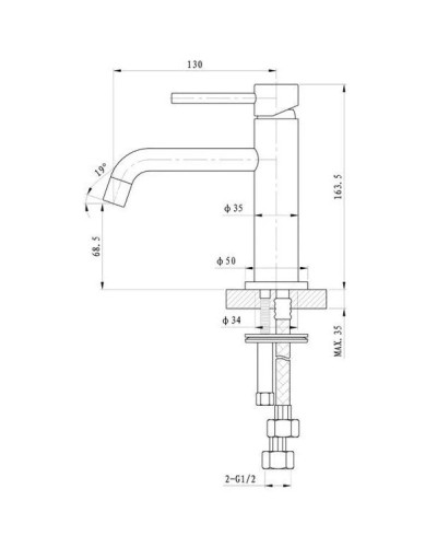 Смеситель для раковины без донного клапана Caprigo Don 53-022-NER