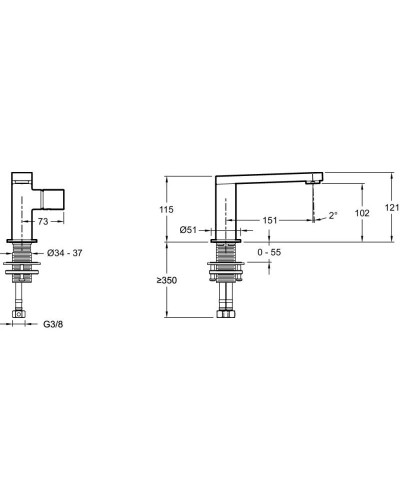 Смеситель для раковины без донного клапана Jacob Delafon Composed E73050-ND-TT