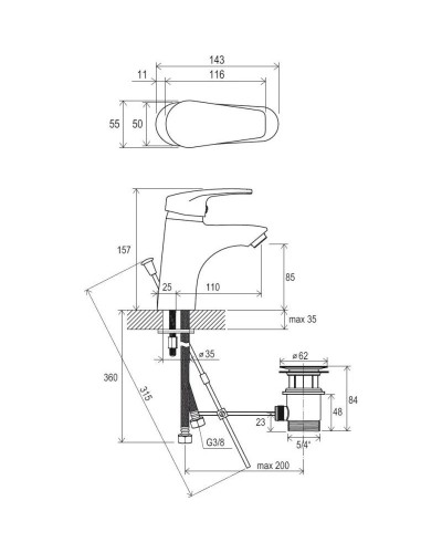 Смеситель для умывальника с донным клапаном Ravak Neo NO 011.00