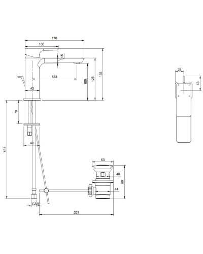 Смеситель для раковины с донным клапаном Villeroy & Boch Subway 3.0 TVW11200200064