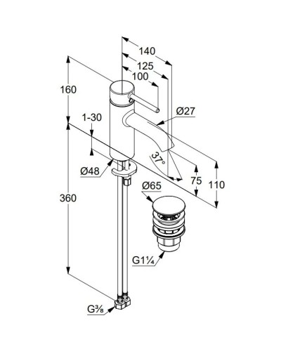 Смеситель для раковины с донным клапаном Kludi Bozz 382665376