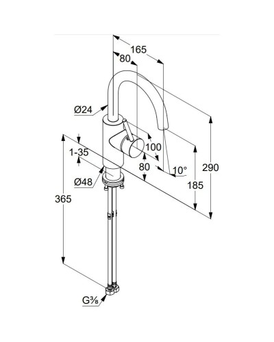 Смеситель для раковины без донного клапана Kludi Bozz 380285376