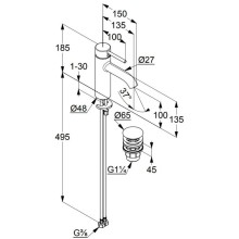 Смеситель для раковины с донным клапаном Kludi Bozz 382885376
