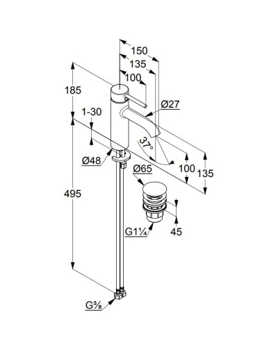 Смеситель для раковины с донным клапаном Kludi Bozz 382885376