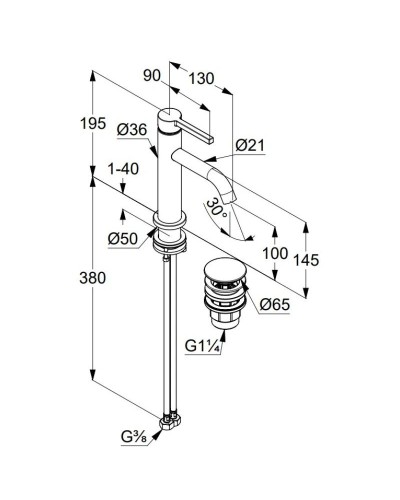 Смеситель для раковины с донным клапаном Kludi Nova Fonte Pura 202885315