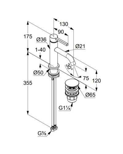 Смеситель для раковины с донным клапаном Kludi Nova Fonte Pura 202665315