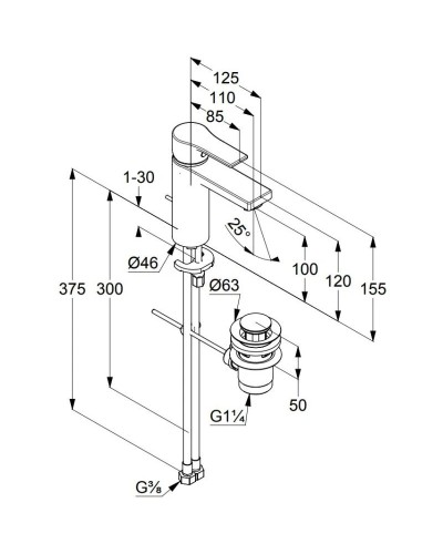 Смеситель для раковины с донным клапаном Kludi Zenta SL 482903965