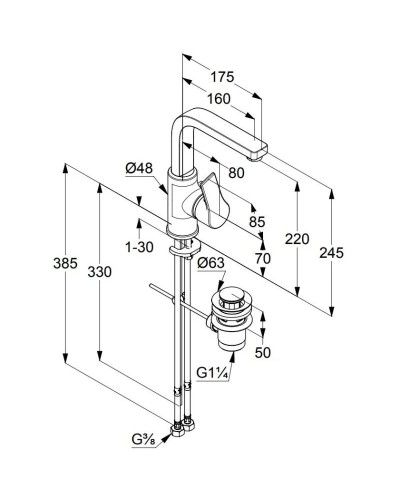 Смеситель для раковины с донным клапаном Kludi Zenta SL 480273965