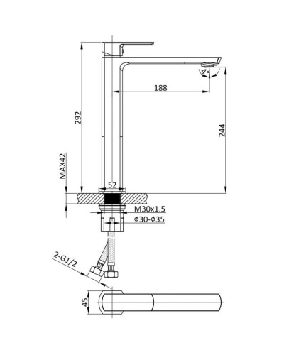 Смеситель для раковины без донного клапана Vincea Next VBF-1N2GM