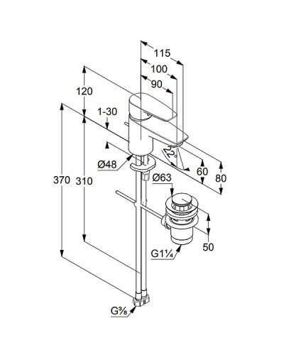 Смеситель для раковины Kludi Pure Solid 343850575 Хром