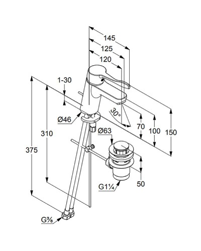Смеситель для раковины Kludi Pure Easy 372840565 Хром