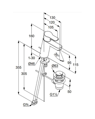 Смеситель для раковины Kludi Pure Easy XL 372909165 Белый Хром