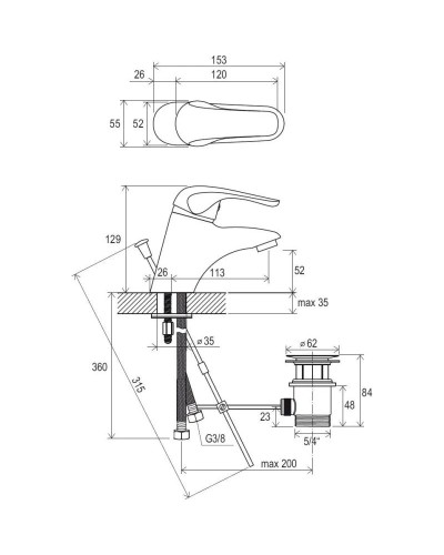 Смеситель для умывальника с донным клапаном Ravak Rosa RS 011.00