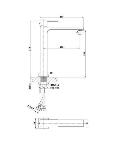 Смеситель для раковины без донного клапана Vincea Cube VBF-1C02CH