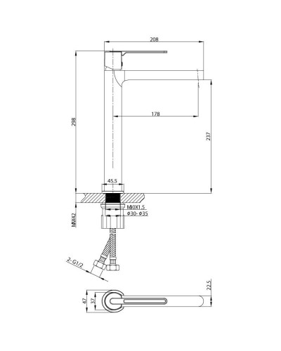 Смеситель для раковины без донного клапана Vincea Rondo VBF-1R2BG