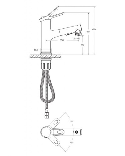 Смеситель для раковины без донного клапана с выдвижным изливом BelBagno BB-LVMD-NERO-W0 черный матовый