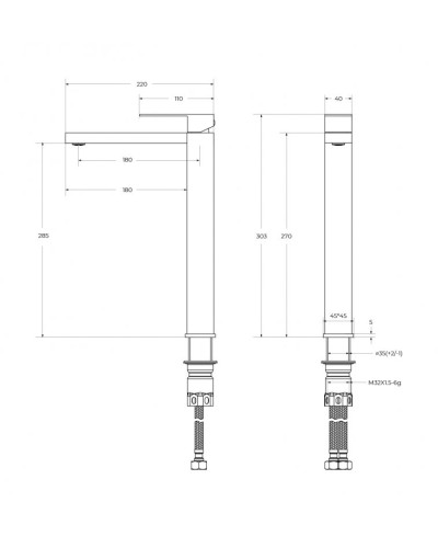 Смеситель для накладной раковины без донного клапана CEZARES SLIDER-LC-IN-W0