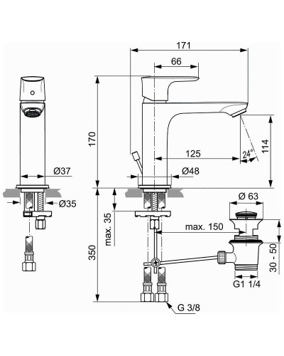 Смеситель для раковины Ideal Standard Connect Air Grande A7012AA Хром