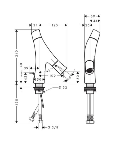 Смеситель для раковины с донным клапаном Axor Starck Organic 12014000