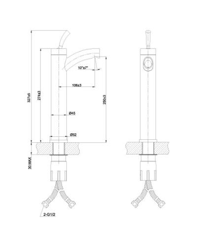 Смеситель для умывальника монолитный, нержавеющая сталь Lemark Element LM5109S