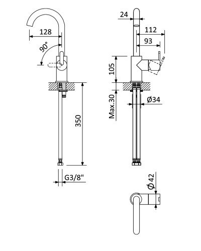 Смеситель для раковины однорычажный c тонкой ручкой, с донным клапаном CEZARES LEAF-LSM-A-L-SS Sunset