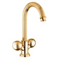 Смеситель на раковину с донным клапаном золото 24 карата, ручки металл Cezares Olimp OLIMP-LS2-03/24-M
