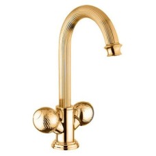 Смеситель на раковину с донным клапаном золото 24 карата, ручки металл Cezares Olimp OLIMP-LS2-03/24-M