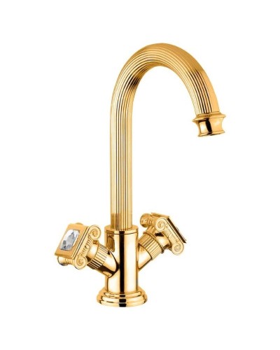 Смеситель на раковину с донным клапаном золото 24 карата, ручки Swarovski Cezares Olimp OLIMP-LS2-03/24-Sw