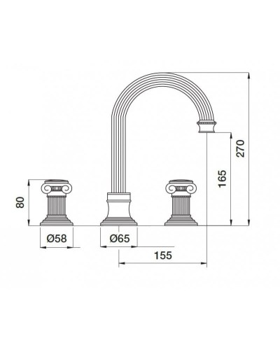 Смеситель на раковину на три отверстия бронза, ручки металл Cezares Olimp OLIMP-BLS2-A-02-O