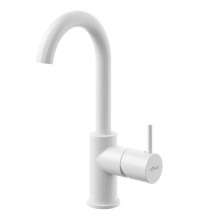 Смеситель для раковины однорычажный c тонкой ручкой, с донным клапаном CEZARES LEAF-LSM-A-L-BIO белый матовый