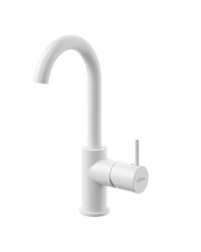 Смеситель для раковины однорычажный c тонкой ручкой, с донным клапаном CEZARES LEAF-LSM-A-L-BIO белый матовый