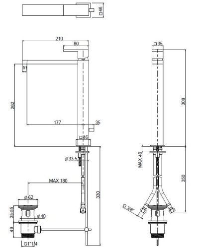 Смеситель для накладной раковины CEZARES UNIKA-LC-NOP-W0 без донного клапана