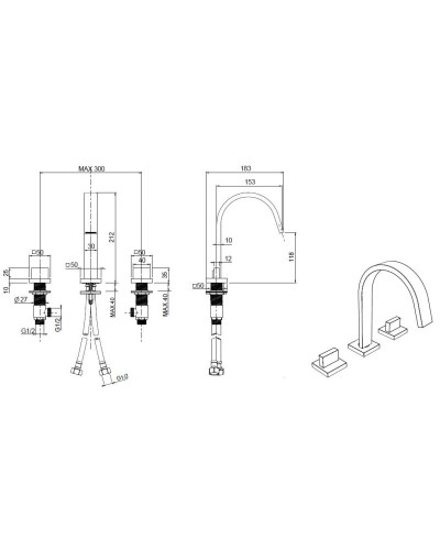 Смеситель для раковины на 3 отверстия CEZARES UNIKA-BLS2-BIO-W0