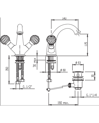 Смеситель для раковину с донным клапаном CEZARES ATLANTIS-LS1-01-Sw/M
