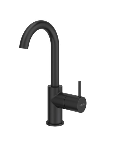 Смеситель для раковины однорычажный c тонкой ручкой, с донным клапаном CEZARES LEAF-LSM-A-L-NOP черный матовый