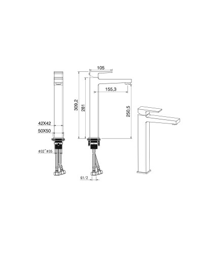 Смеситель для раковины высокий Wonzon & Woghand, Брашированное золото (WW-88019068-BG)