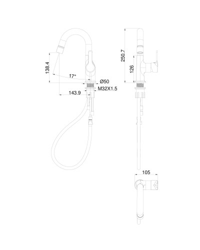 Смеситель для раковины с выдвижным изливом WONZON & WOGHAND, Хром (WW-FE01L212-CR)