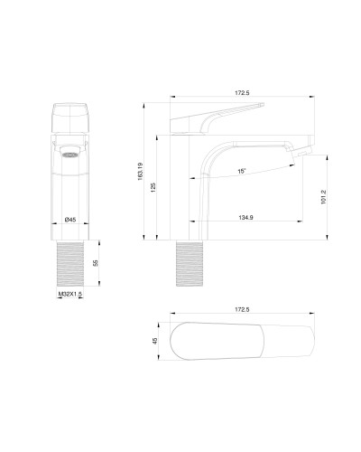 Смеситель для раковины WONZON & WOGHAND, Брашированное золото (WW-A40492-BG)